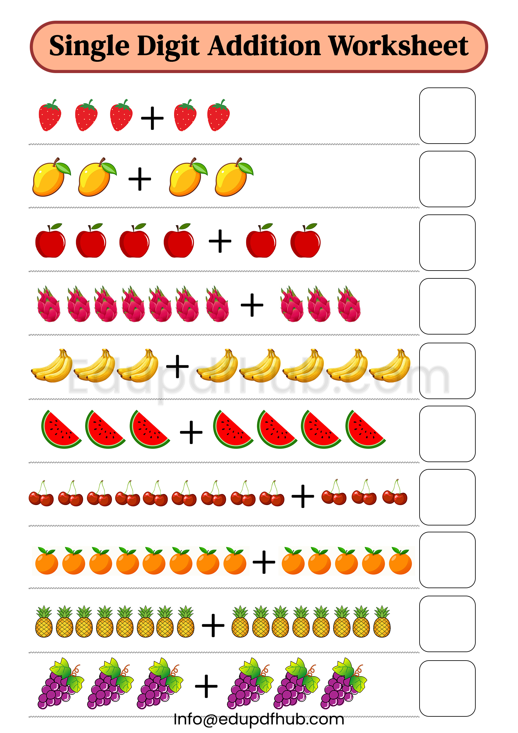 Single Digit Addition Worksheet